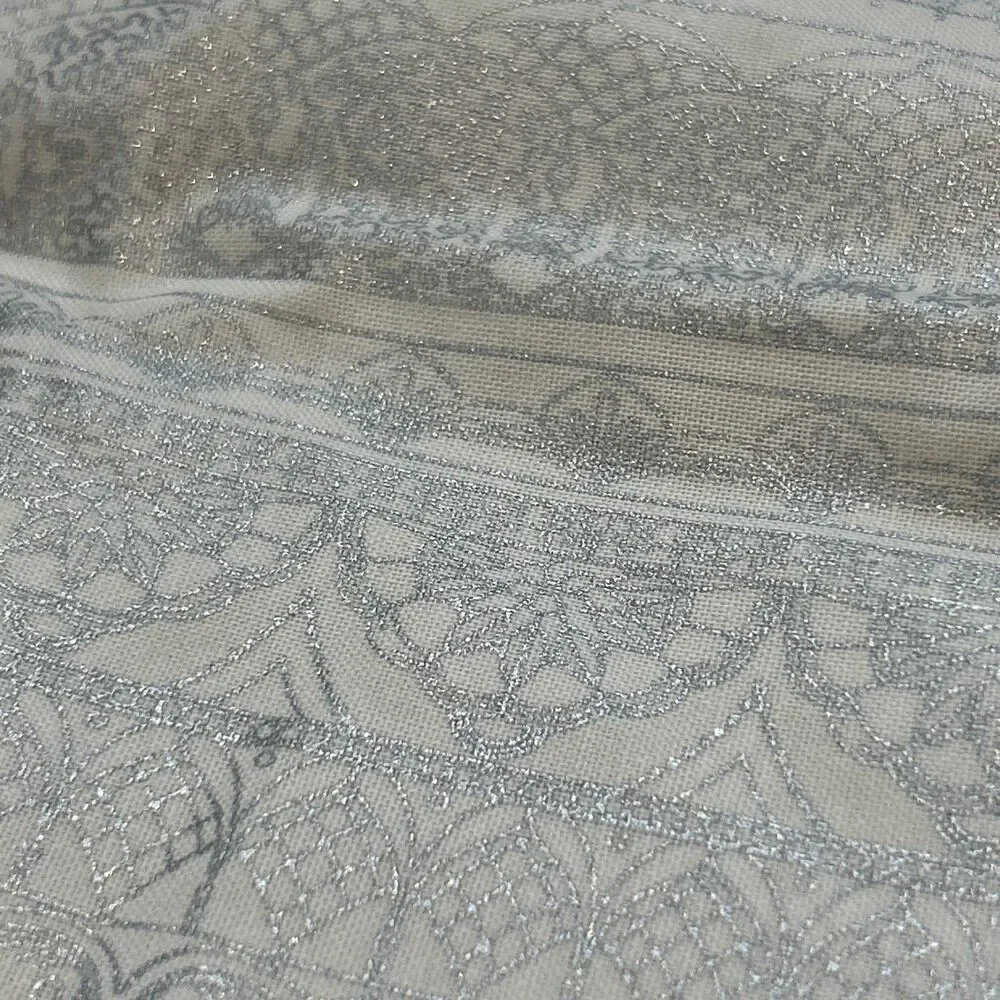 Kaufman Linens & Lace Cotton Quilting Fabric Arlene Linton Silver Metallic Print
